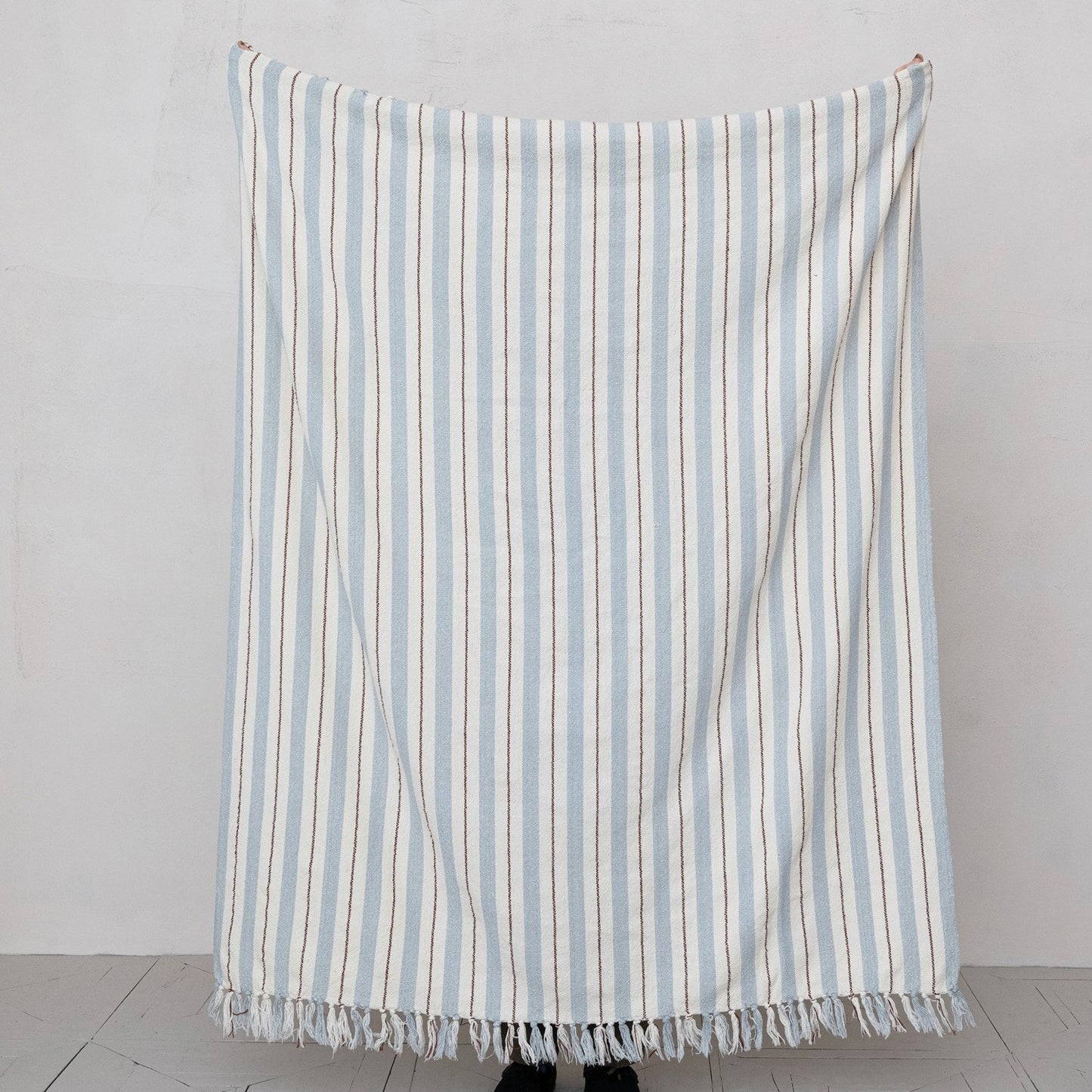 Woven Recycled Cotton Blend Striped Throw w/ Fringe