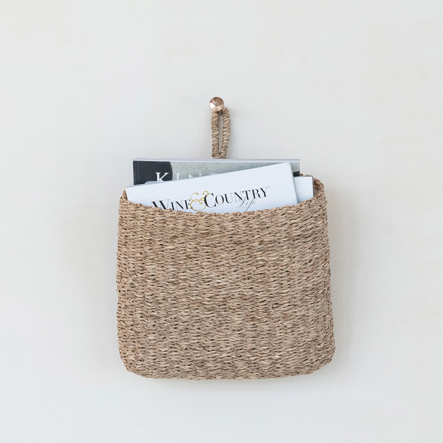Hand-Woven Seagrass Wall Basket with Loop & Cotton Lining, Natural