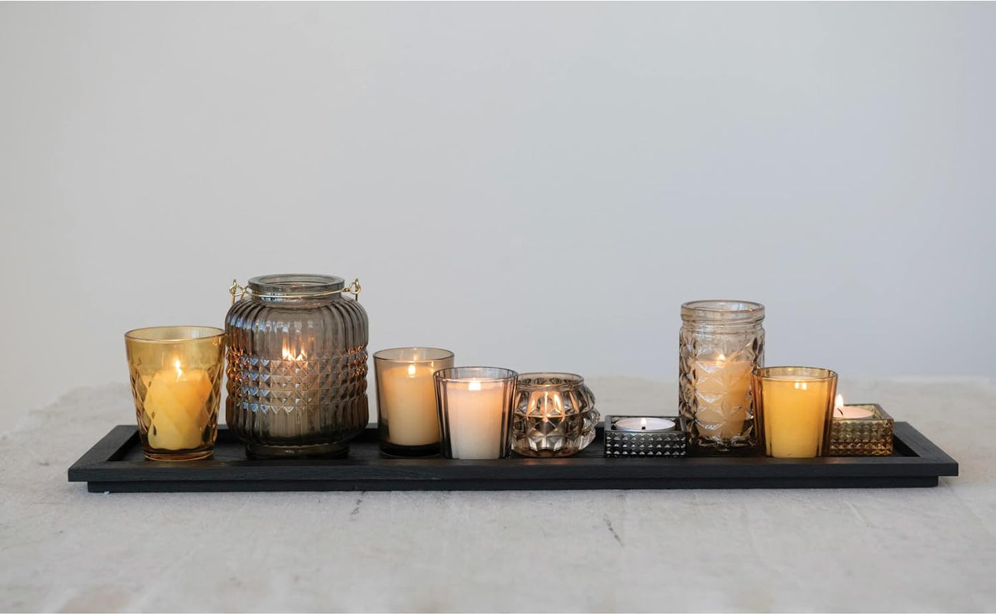 Glass TealightHolders + Wood Tray - Set of 9
