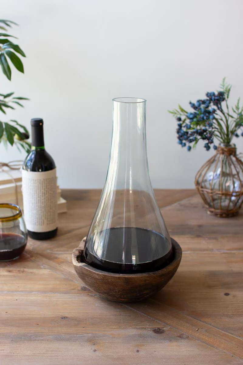 Blown Glass Bottle on Teakwood Base