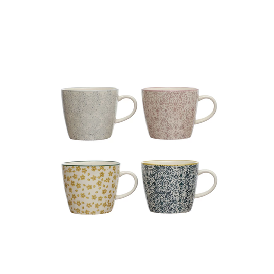 10 oz. Hand-Stamped Stoneware Mug w/ Pattern - 4 Styles