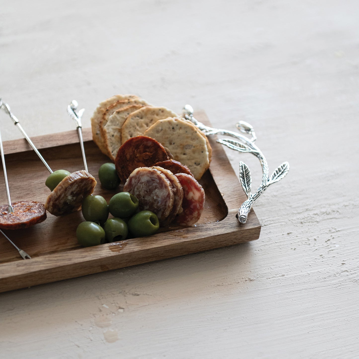 Wood Tray with 4 Appetizer Picks - Boxed Set of 5