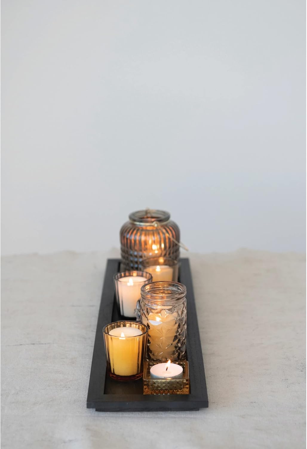 Glass TealightHolders + Wood Tray - Set of 9