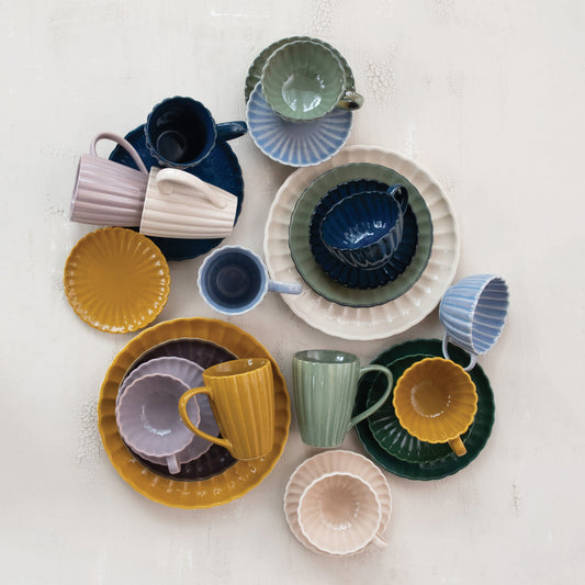 Ribbed Mug w/ Saucer - 4 Colors