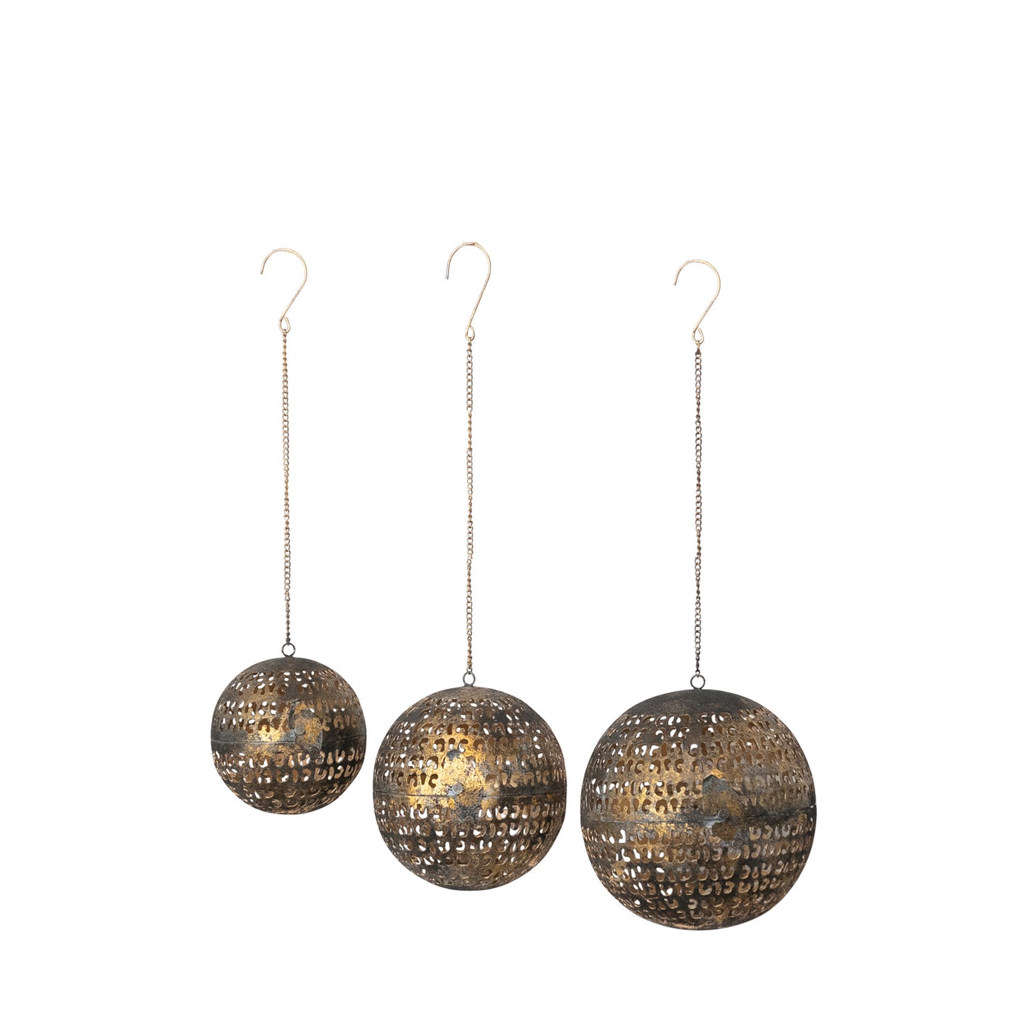 Metal Opening Ball Ornament with Closures & Cut-Outs, Set of 3