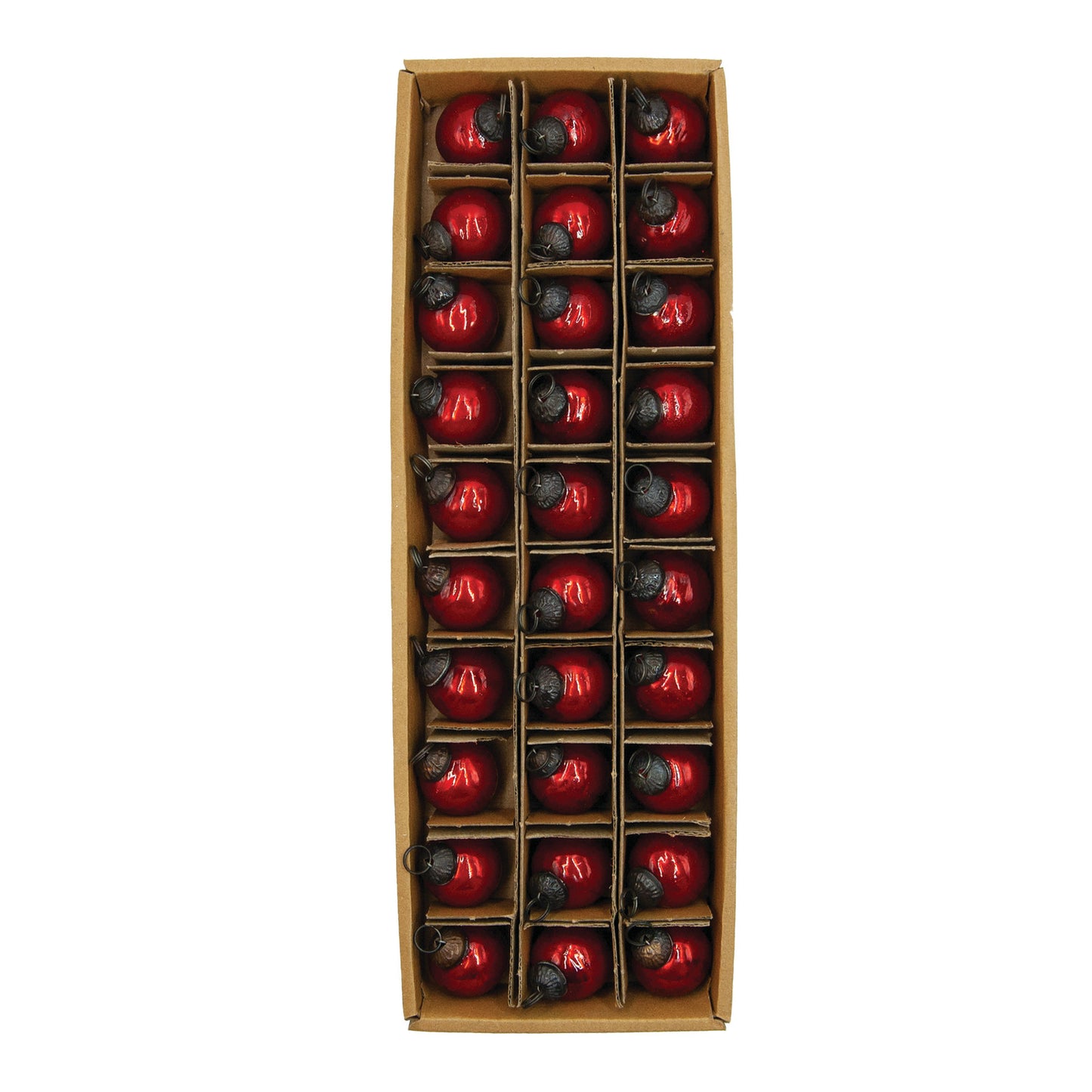 1" Round Mercury Glass Ball Ornaments, Red, Boxed Set of 30