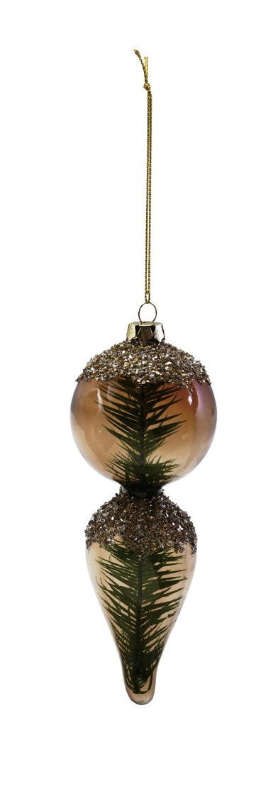 Glass Ornament with Mica Flakes & Bottle Brush Tree Inside, 3 Styles