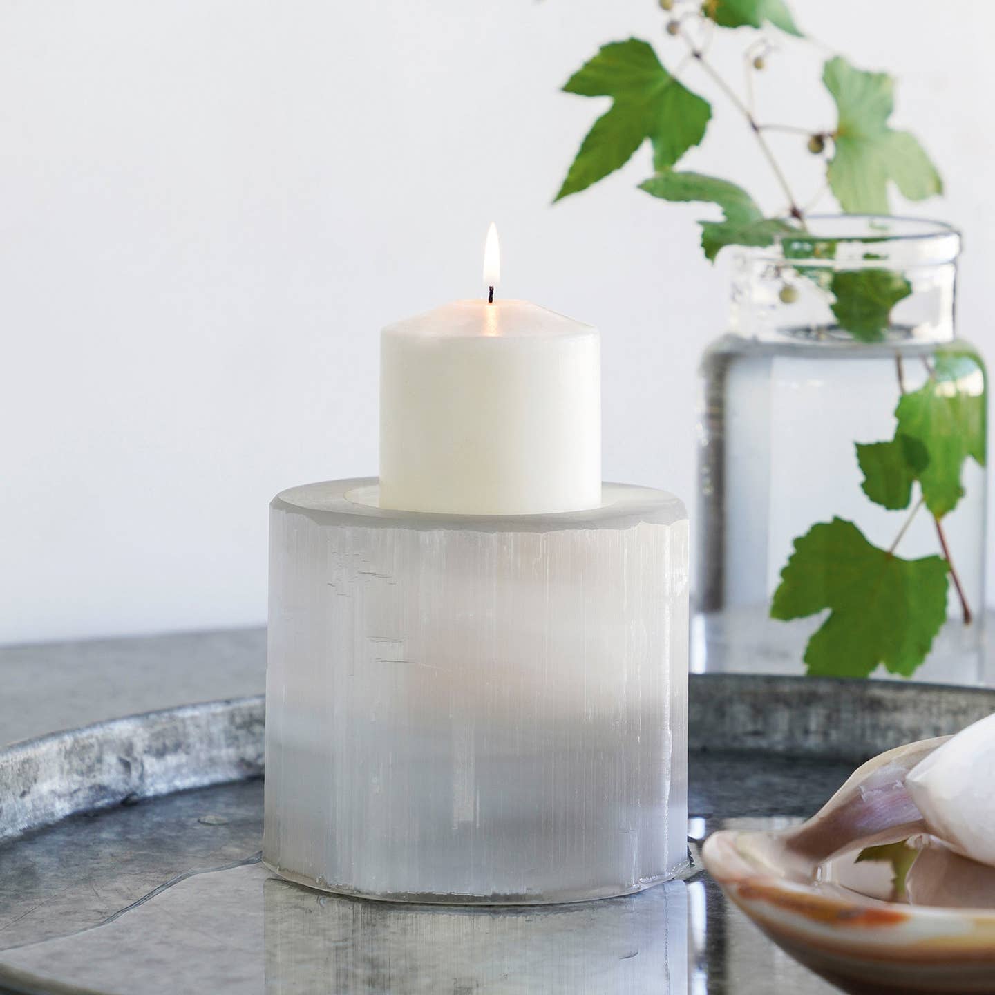 Selenite Pillar Candle Stand