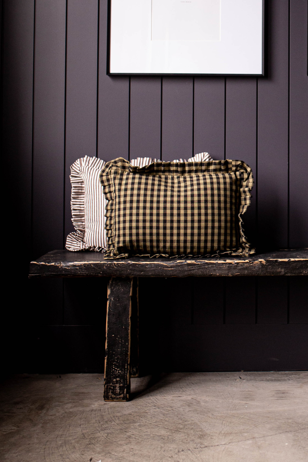 Ruffle Bolster Pillow Cover Brown White Stripes with Insert