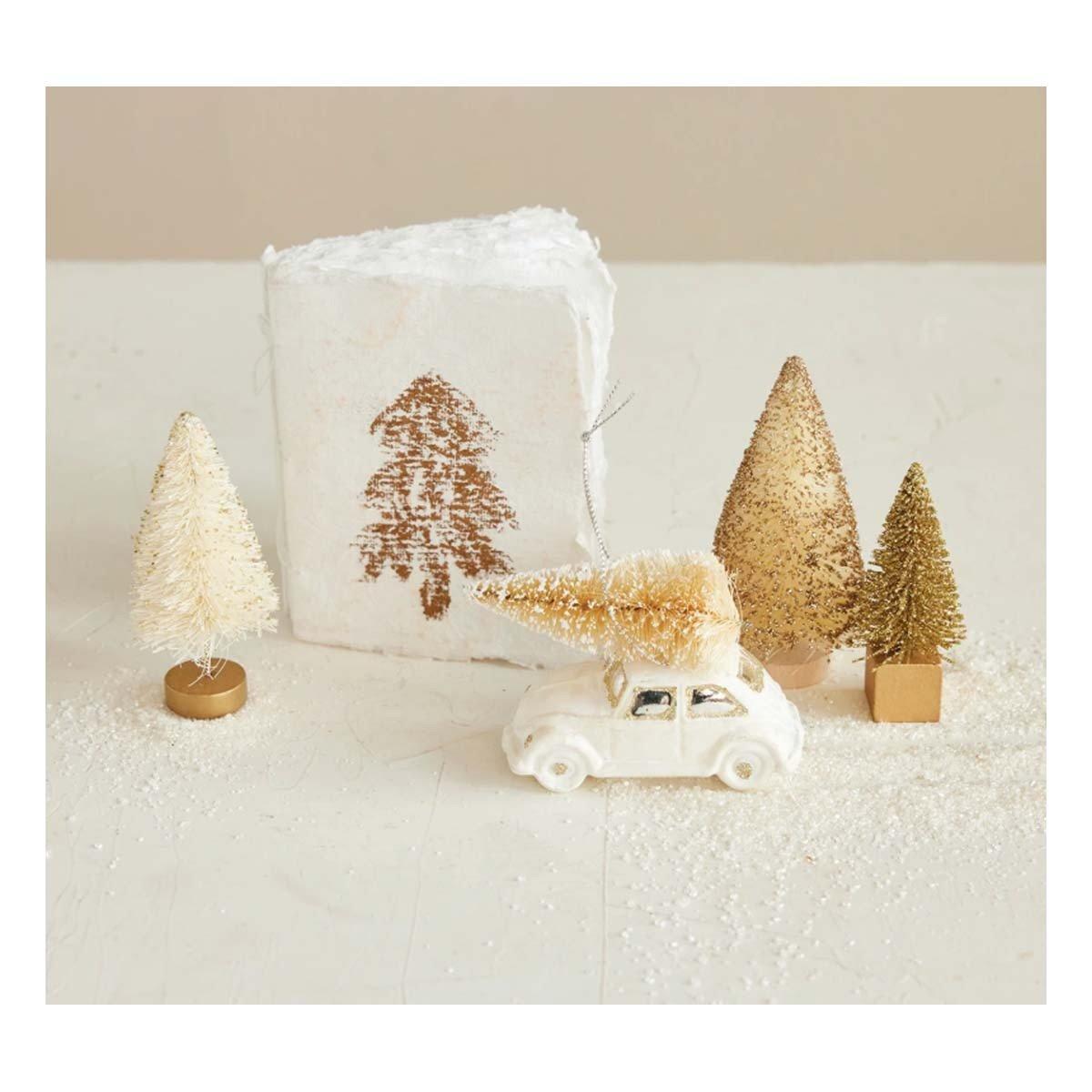 Glass Car Ornament with Sisal Bottle Brush Tree