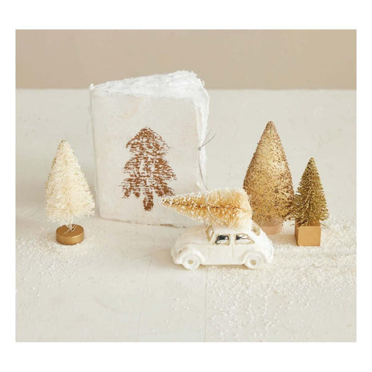 Glass Car Ornament with Sisal Bottle Brush Tree