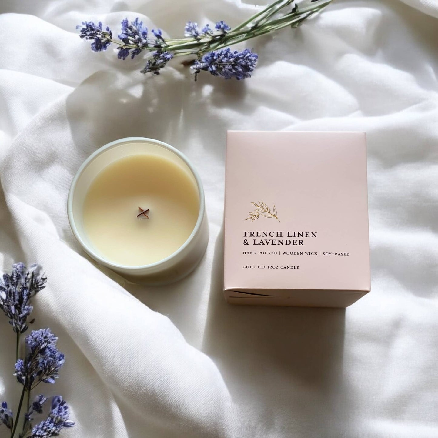 French Linens & Lavender l Gold Lid Candle & Boutique Box