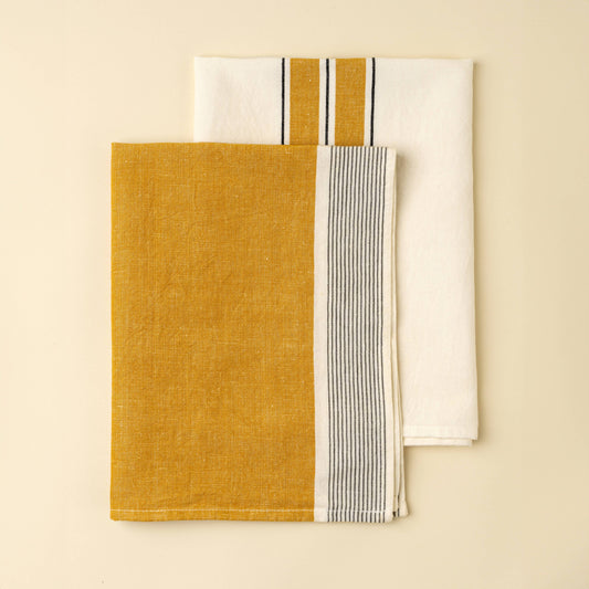 French Stripe Linen Tea Towels - Set of 2
