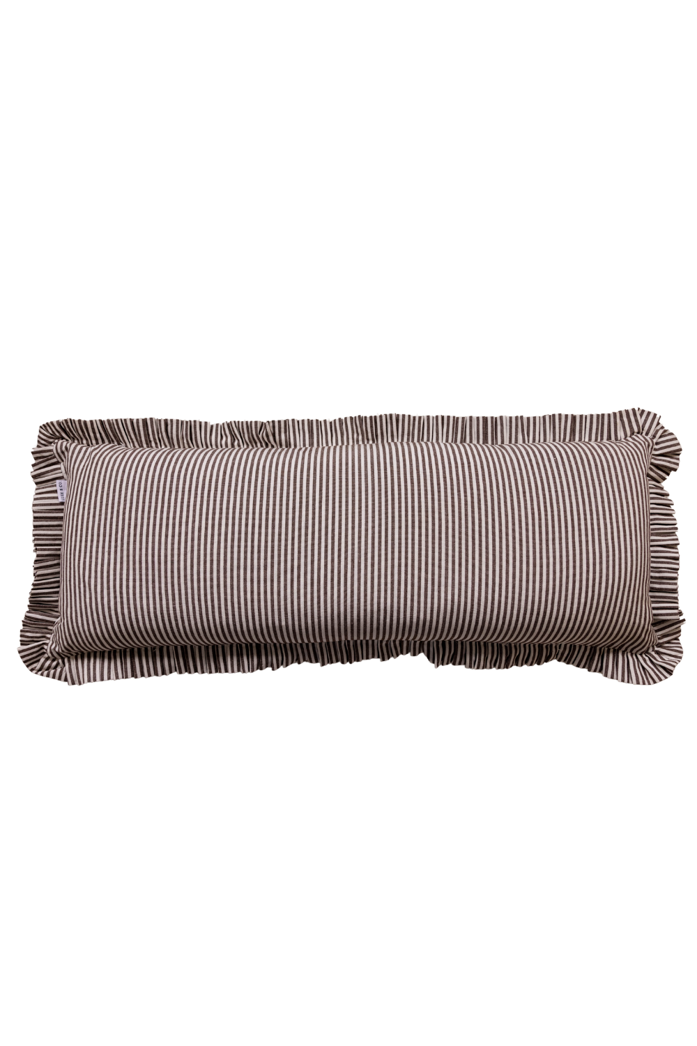Ruffle Bolster Pillow Cover Brown White Stripes with Insert
