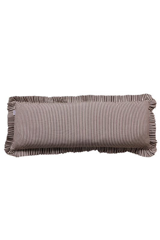 Ruffle Bolster Pillow Cover Brown White Stripes with Insert