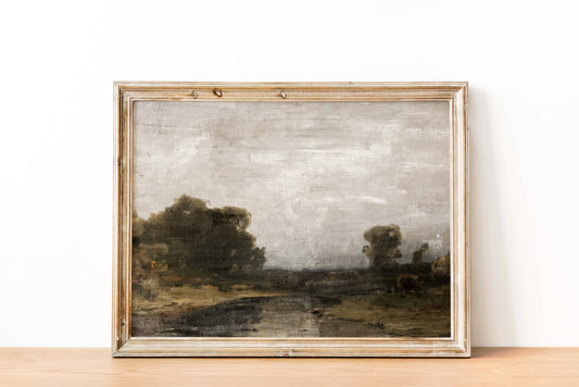 Gray Skies Vintage Art Print w/ Gold Matted Frame