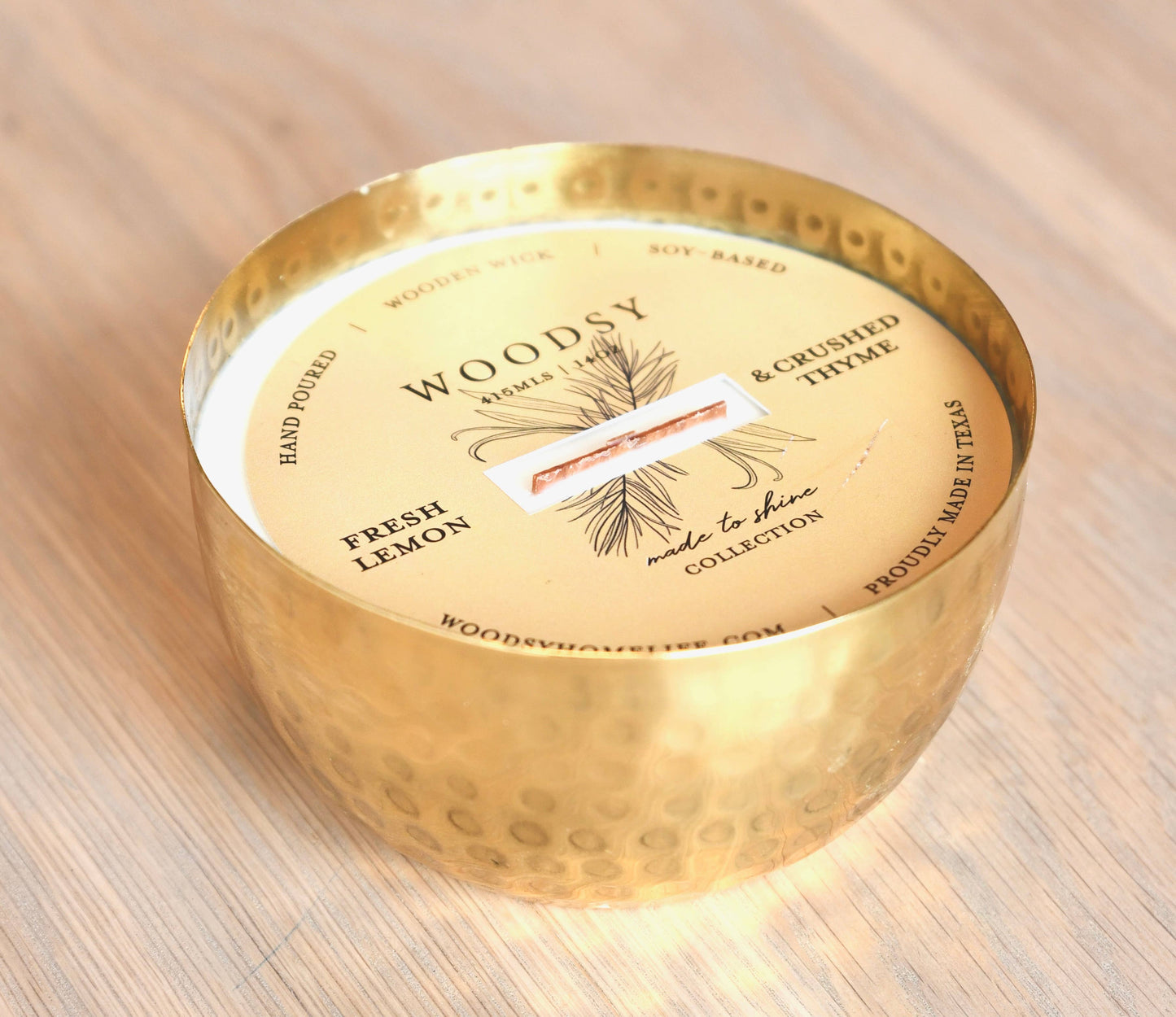 Fresh Lemon & Crushed Thyme-Solid Brass 14oz Pure Soy Candle