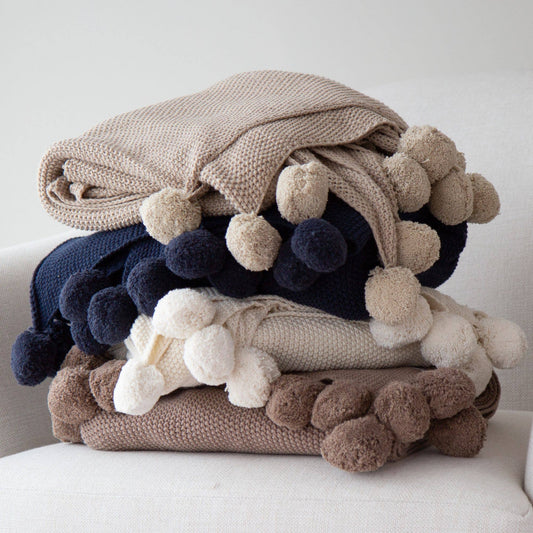 Aria Cotton Seedstitch Pompom Throw