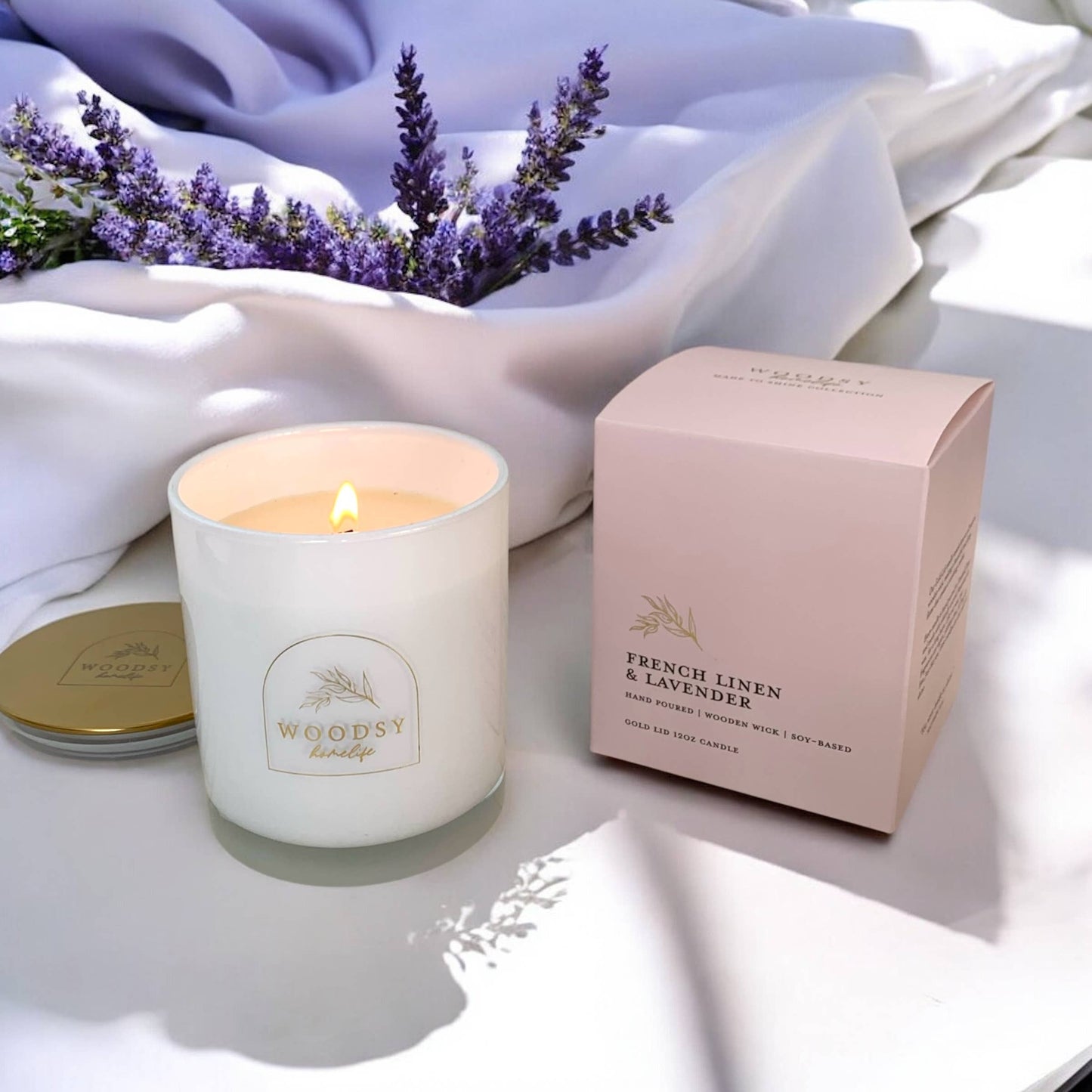French Linens & Lavender l Gold Lid Candle & Boutique Box