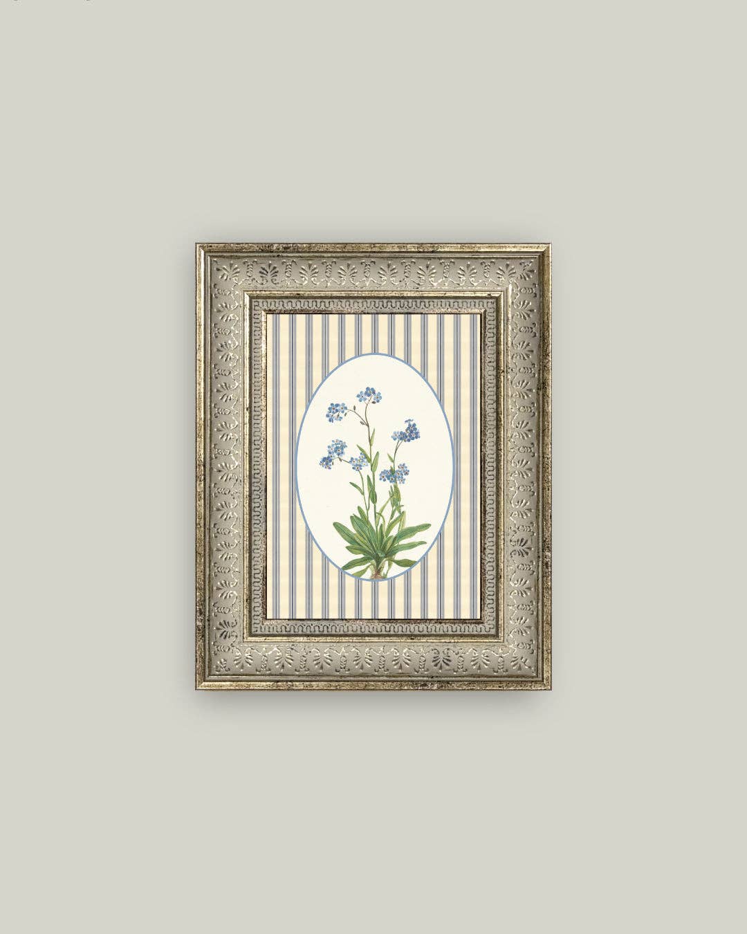 Blue Blooms on Stripe