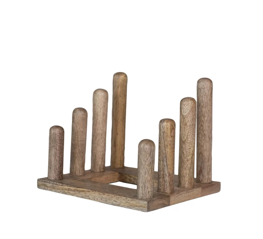Mango Wood Plate Stand with 3 Sections, Natural