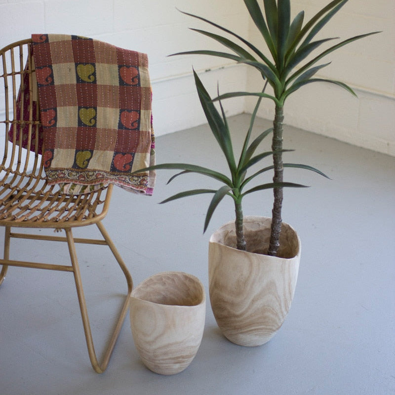 Hand-Carved Wooden Urn
