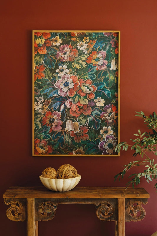 Wood Framed Floral on Printed Paper