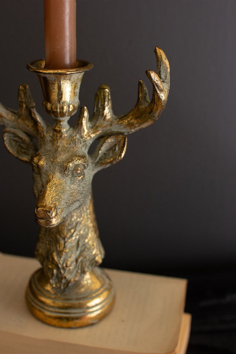 Gold Deer Resin Taper Candle Holder