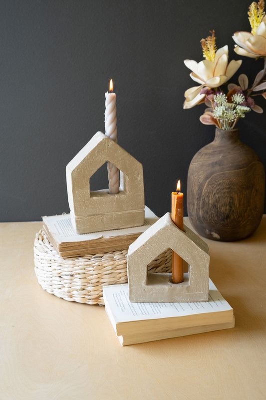 Grey Wash Clay House Taper Holders - 2 Sizes