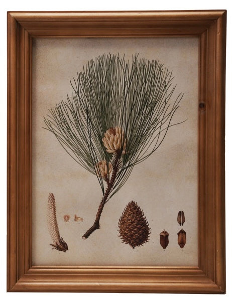 Wood Framed Glass Wall Décor with Pine Bough Print, 4 Styles
