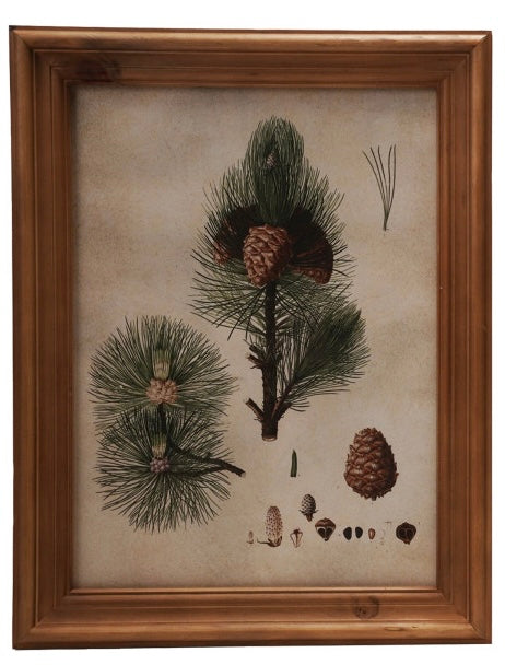 Wood Framed Glass Wall Décor with Pine Bough Print, 4 Styles