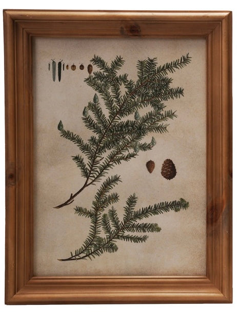 Wood Framed Glass Wall Décor with Pine Bough Print, 4 Styles