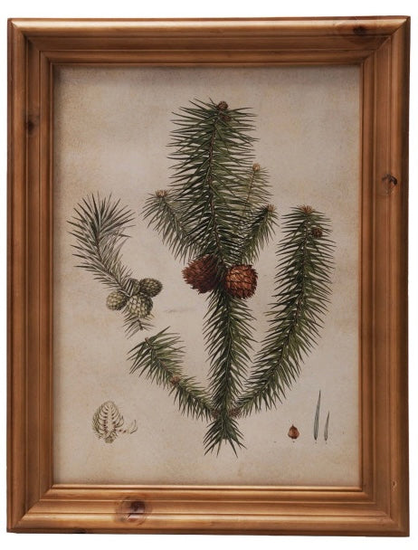 Wood Framed Glass Wall Décor with Pine Bough Print, 4 Styles