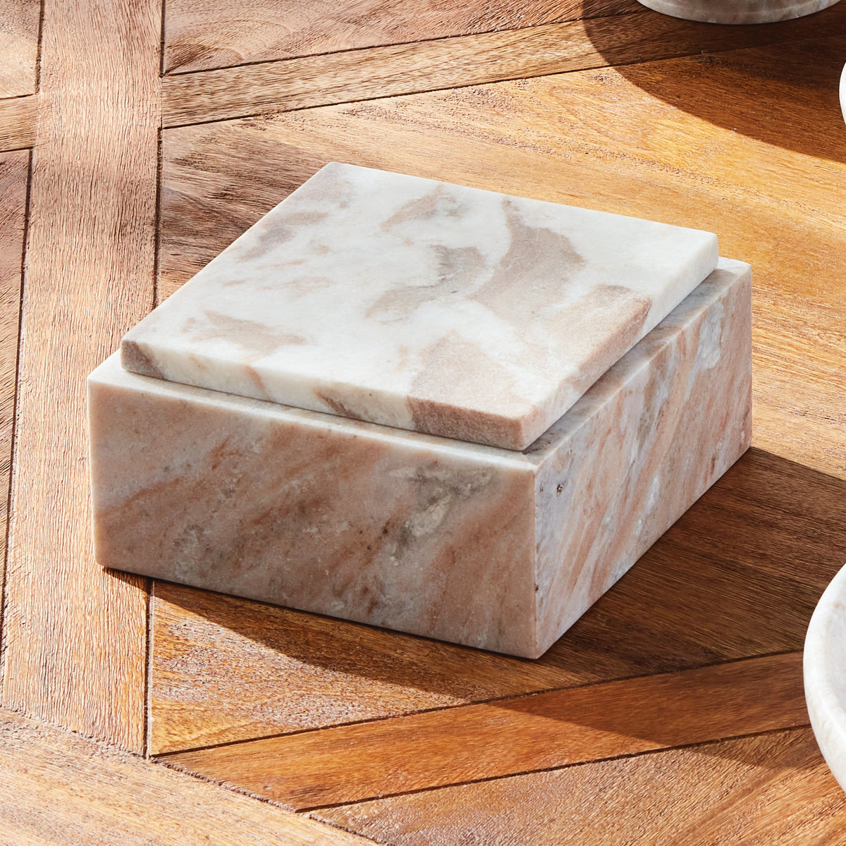 Jaqueline Marble Square Lidded Box, Wide