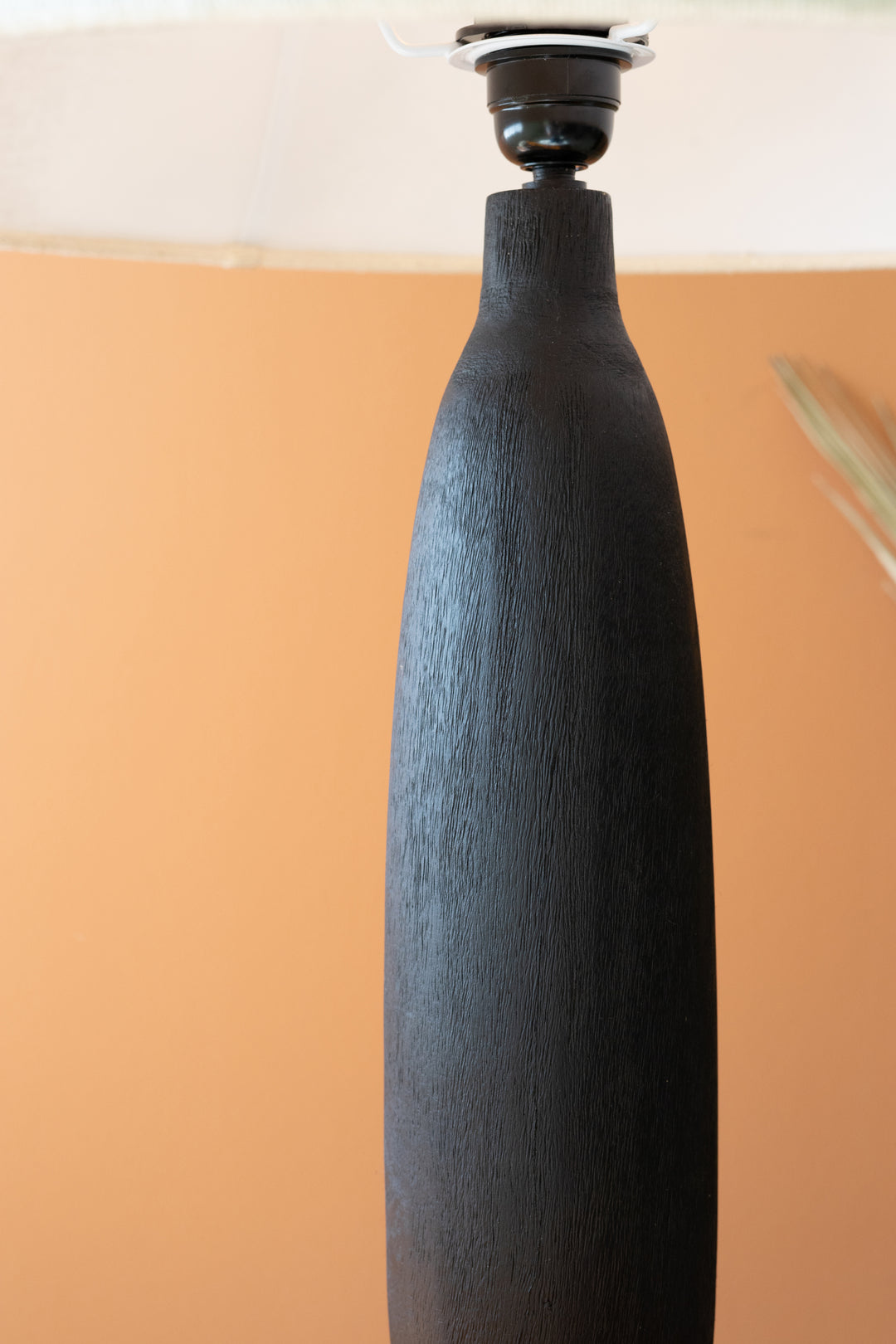 Black Mango Wood Table Lamp with Tapered Fabric Shade