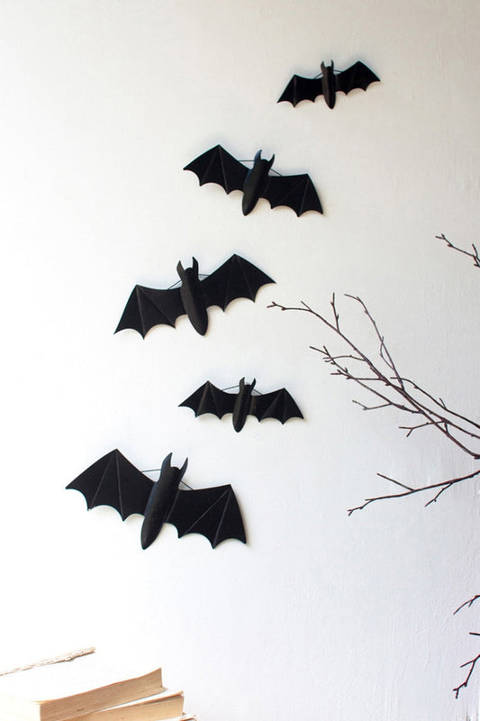 Hanging Black Metal Bats - Set of 5
