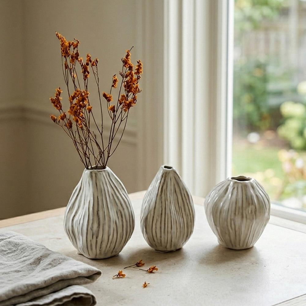 Stoneware Pleated Organic Shaped Vases (Each One Will Vary)