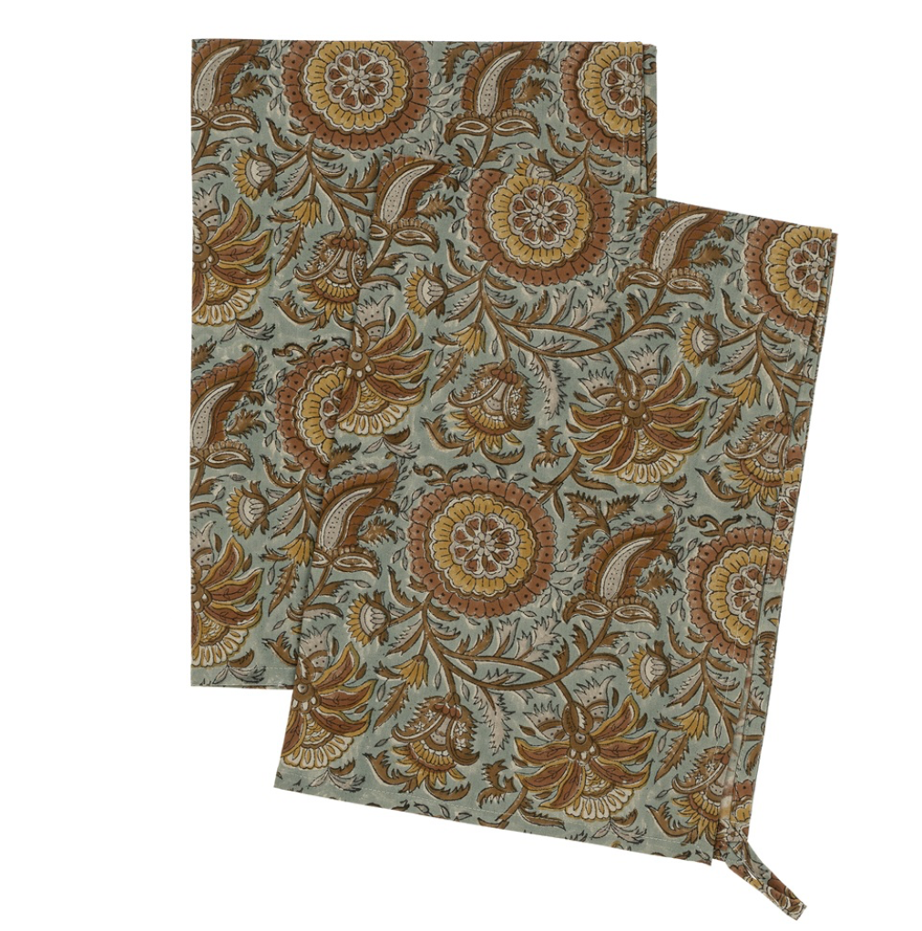 Dahlia Block Print Tea Towels - Set of 2