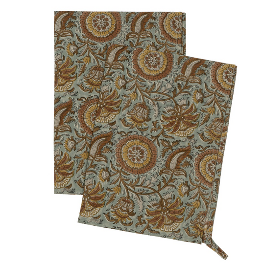 Dahlia Block Print Tea Towels - Set of 2