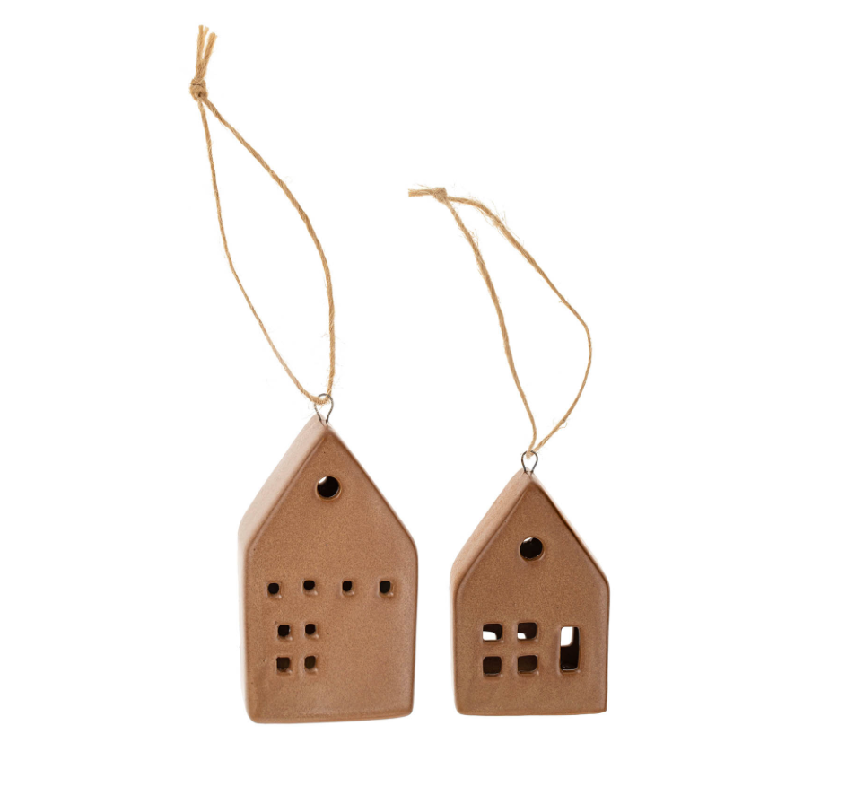 Ceramic House Ornaments - 2 Sizes, Brown