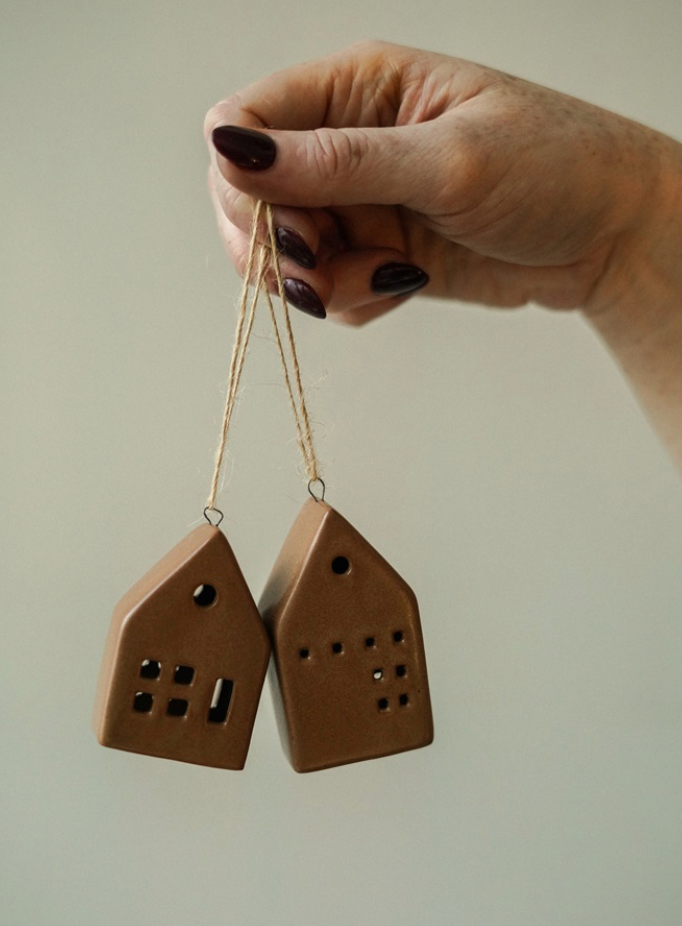 Ceramic House Ornaments - 2 Sizes, Brown
