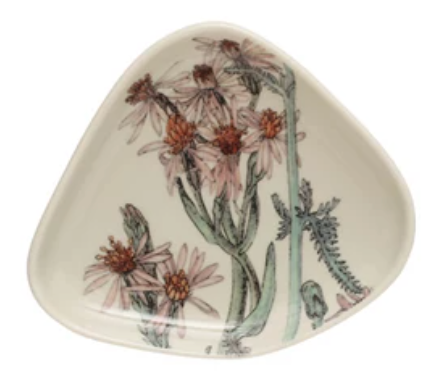Stoneware Dish with Floral Print - 3 Styles