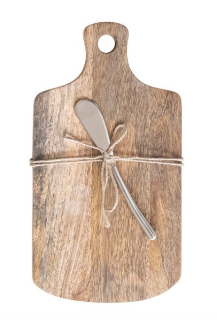 Mango Wood Cheese/Cutting Board w/ Handle & Canape Knife, 4 Styles