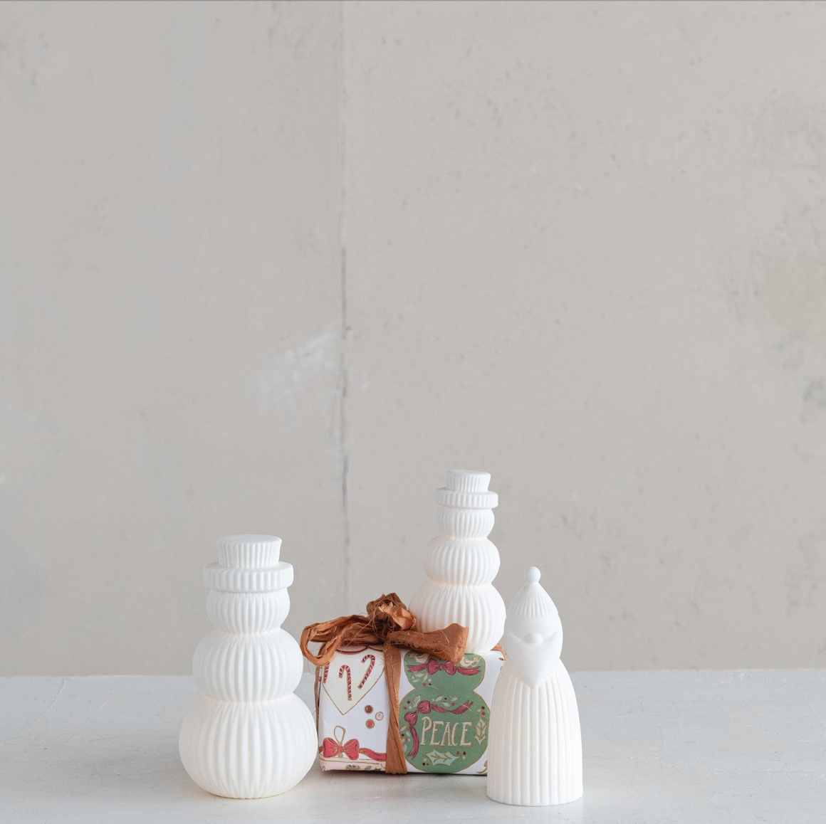 Stoneware Bisque Snowman Shaped LED Light - Two Sizes Available