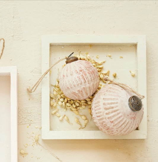 Embossed Glass Ball Ornament, Distressed Frosted Finish - Two Sizes