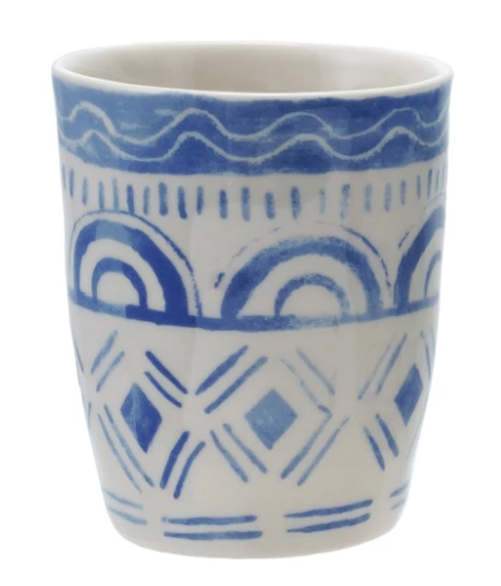 Stoneware 6 oz. Cup with Tile Pattern, Blue & White - 4 Styles