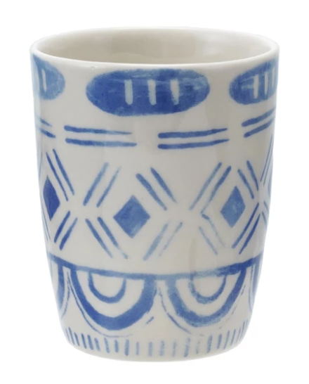 Stoneware 6 oz. Cup with Tile Pattern, Blue & White - 4 Styles