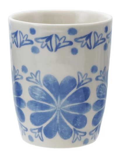 Stoneware 6 oz. Cup with Tile Pattern, Blue & White - 4 Styles