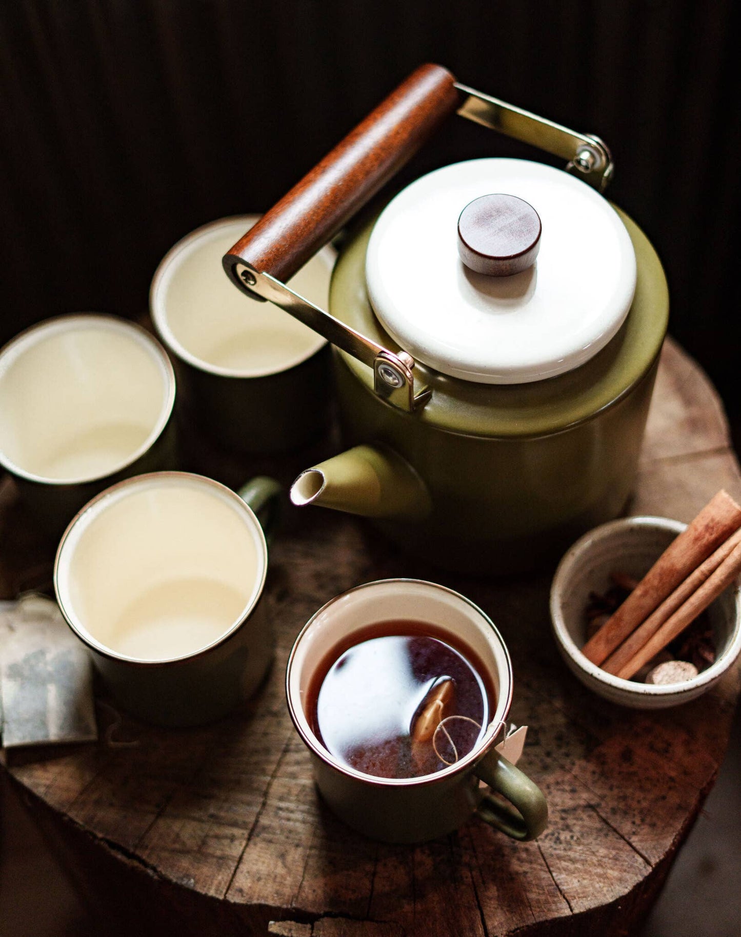 Enamel 2-Tone Kettle - Olive