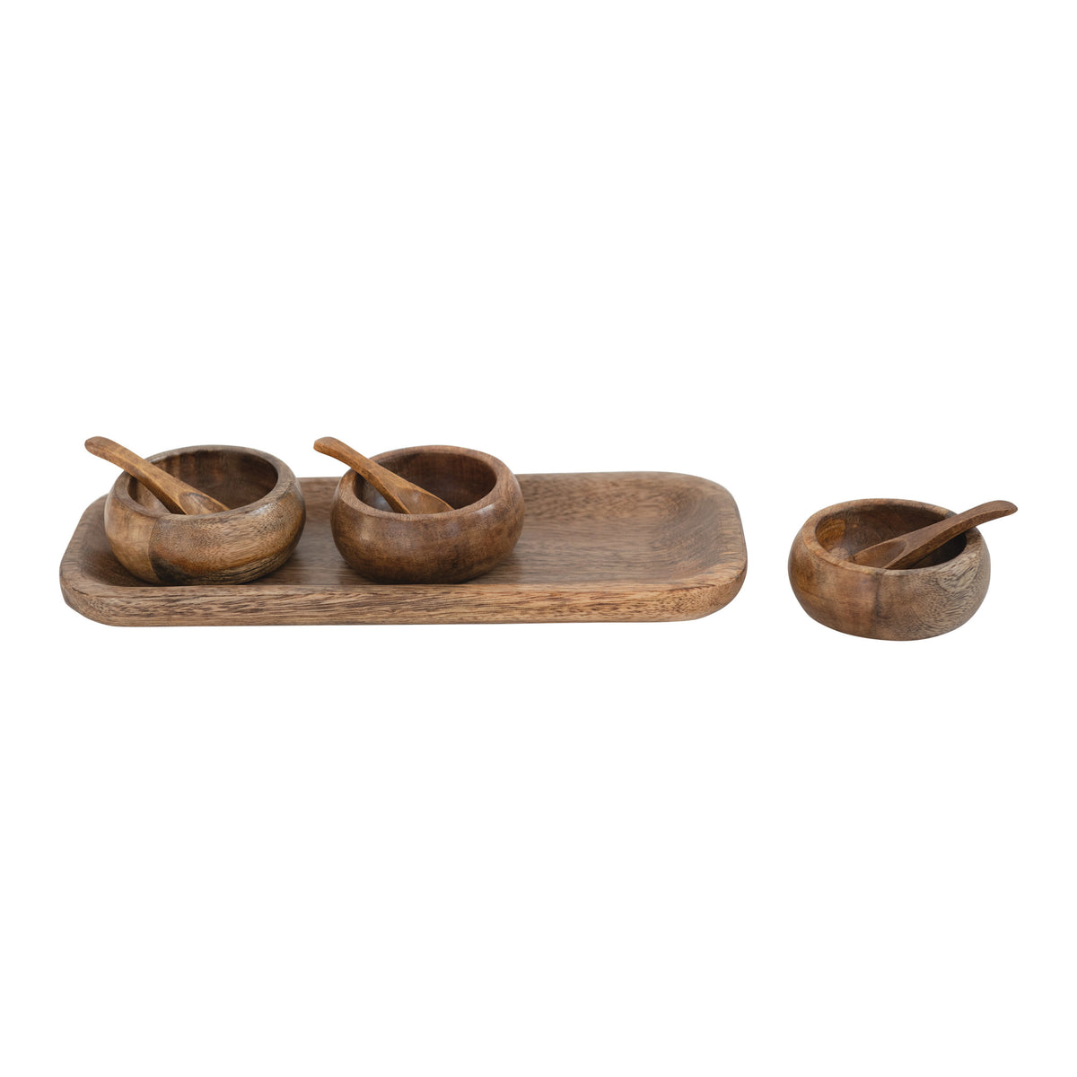 Mango Wood Tray with 3 Bowls and Spoons